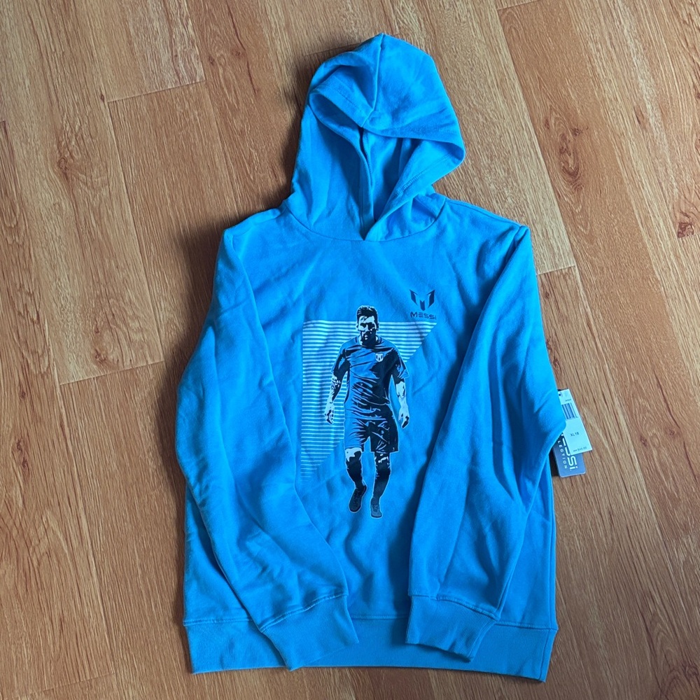 Messi - light blue Messi graphic hoodie sweatshirt - size XL kids